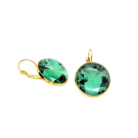 EARRINGS STEEL GOLD GREEN DIAMONDS